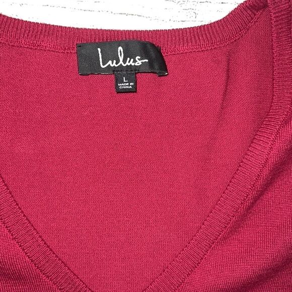 NEW Lulu’s Ballad Berry Pink Half-Sleeve Sweater Dress V-Neck Shift sz L Large - Picture 6 of 9